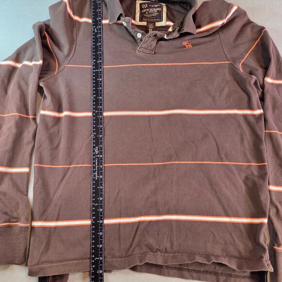 Abercrombie & Fitch Brown Striped Long Sleeve Polo Shirt XL Muscle Fit - Picture 7 of 13